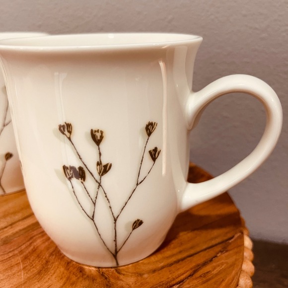 Dansk International Design Tjorn Dinnerware Green Flora 12 oz Coffee Mugs Cream - Picture 2 of 5